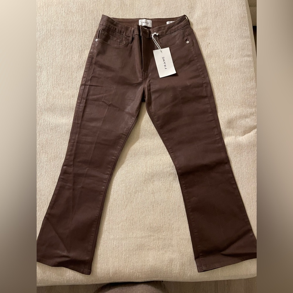 Frame le crop mini boot brown coated jeans